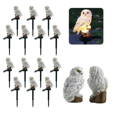 Imagem de Coruja Luminaria Solar Kit 14 Uni Casa Jardim Quintal Enfeite Luz Led Espeto Decoraçao Nortuna Enfeite Aves