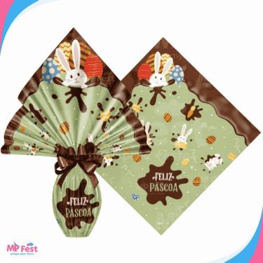 Imagem de Kit 25 Sacos para Ovos de Páscoa Chocolatier Pistache Polipropileno 39x39CM 350g a 500g Verde OEM