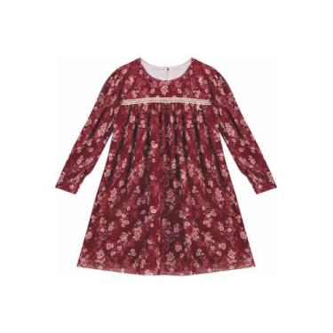 Imagem de Vestido Menina em Tule Estampa Floral Kiki Xodó, Bordô, 12