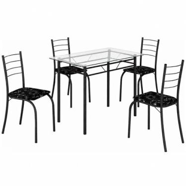 Imagem de Mesa Rio Tampo Vidro 100x60cm com 4 Cadeiras Tubular Teixeira Cor Pret