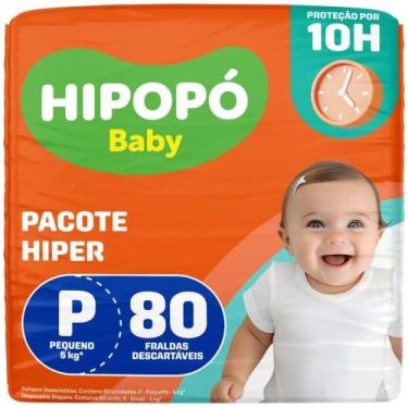 Imagem de Fralda Hipopó Baby Tamanho P Pacote Hiper 80 Unidades Descartáveis