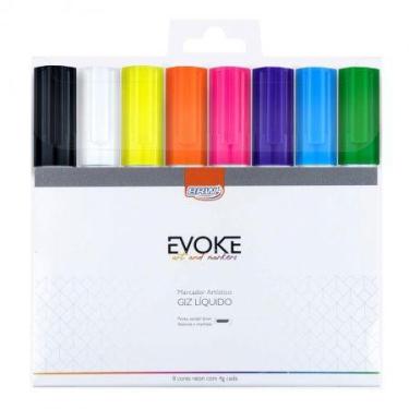 Imagem de Giz liquido marcador multiuso Evoke - com 8 cores - GZ0608 - BRW