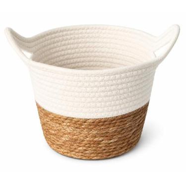 Imagem de Cesto De Fibra Natural Com Algodão 23x20cm Organizador - Paramount