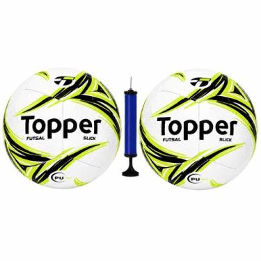 Imagem de Kit 2 Bolas Futsal Topper Slick + 1 Bomba De Ar, Amarelo