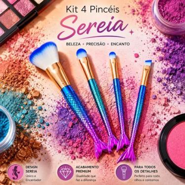 Imagem de Kit 4 Pincéis Sereia Para Maquiagem Profissional - SEM MARCA