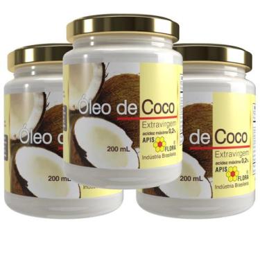 Imagem de kit 3 Oleos de Coco Extravirgem 200ml Extraido Polpa Pote de Vidro Aci