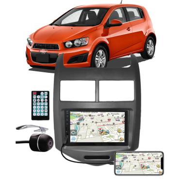 Imagem de Multimídia Gm Sonic Hatch/Sedan Espelhamento Bluetooth USB sd Card + Moldura + Câmera Borboleta