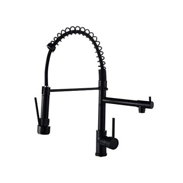 Imagem de Torneira de cozinha Akitbahome com pulverizador de puxar para baixo, torneira de pia de cozinha com arco único comercial duplo fosco preto