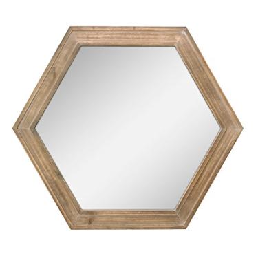 Imagem de Stonebriar Espelho de parede decorativo hexagonal de 61 cm com moldura de madeira natural e suporte para pendurar, decoração rústica de fazenda para sala de estar, banheiro, quarto e entrada