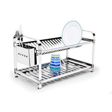 Imagem de Escorredor De Louça Inox 20 Pratos Com Porta Talher Montado