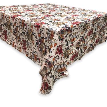 Imagem de Toalha de Mesa de Natal Estampada Quadrada em Algodão 1,40m