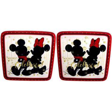 Imagem de Conjunto 02 Pratos Quadrados Decorativos Melamina De Natal - Mickey E Minnie Mouse - Season To Celebrate - Decoração Natalina - Disney