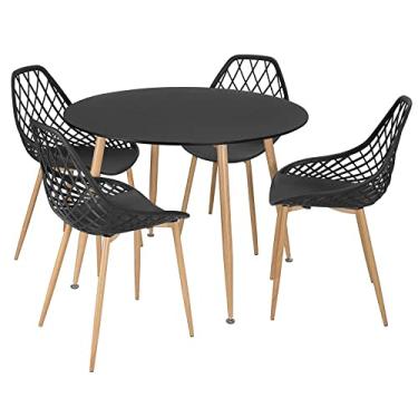 Imagem de Loft7, Mesa de jantar redonda 100 cm preto + 4 cadeiras Clarice Cloe Preto