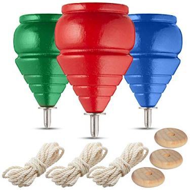 Imagem de YAJUA Trompos clássicos de madeira autênticos Spinning Tops [conjunto de 3]