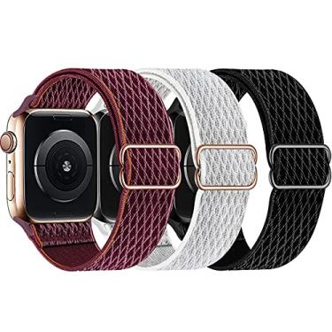 Imagem de Swhatty Pulseiras de nylon elástico compatíveis com Apple Watch séries 10-1 SE, 3 unidades C 38 mm / 40 mm/41 mm/42 mm para Apple Watch Series 10-1 SE, pacote com 3