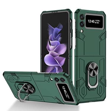 Imagem de YINGDAFENG Capa para Samsung Galaxy Z Flip 4, capa protetora de telefone resistente à prova de choque de grau militar com anel giratório de 360° suporte magnético rígido PC capa protetora anti-riscos para telefone, verde