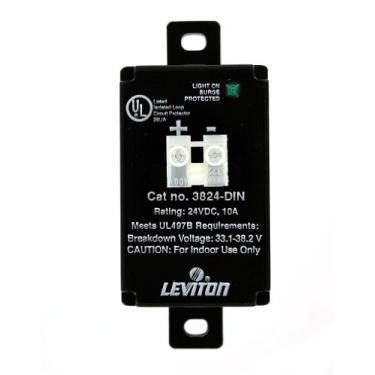Imagem de Leviton 3824-DIN 24 volts CC, 2 polos, 2 dispositivos de proteção contra sobretensão de armário de equipamentos, módulo com fio