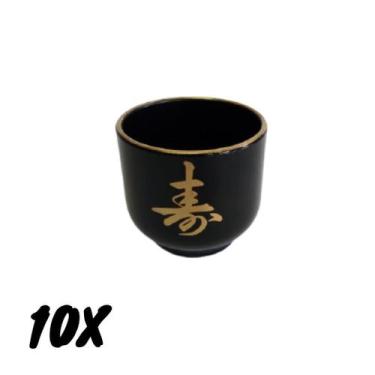 Imagem de Kit 10 Copo Guinomi Bebida Japonesa Coreana Sake Saque 80ml Preto - Ni