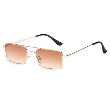 Imagem de Óculos de sol sem aro retangulares da moda, óculos vintage quadrados, design de luxo, armação retrô, unissex, óculos gradientes, óculos UV400, C8, A