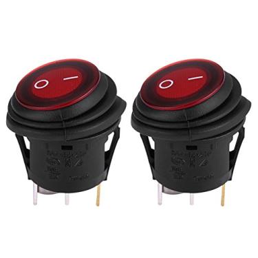 Imagem de Qiilu 12V Rocker Switch, 2PCS 20A 3Pin Red LED Light Car Auto Boat Round On-Off Rocker Toggle Switch SPST Circuit Waterproof 3/4" 20mm Hole