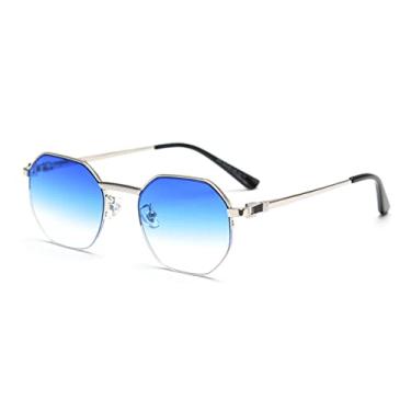 Imagem de Óculos de Sol Quadrado Meia Armação Masculina Moda Metal Design de Luxo Óculos para Mulheres Óculos Masculinos, C14 Prata Azul Claro, A