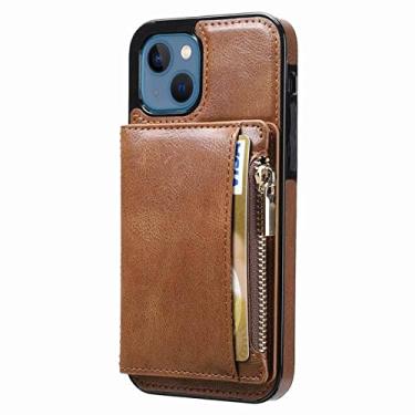 Imagem de zhouye Capa de cartão para iPhone 14/14 Pro/14 Plus/14 Pro Max, capa carteira flip, à prova de choque, antiarranhões, fina, macia, TPU (poliuretano termoplástico), capa traseira protetora de couro para telefone, marrom, 36 cm