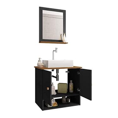 Imagem de Gabinete Banheiro Deli Cuba Torino Bco Torn Valv Click Inox Cor: Preto Fosco/Nature