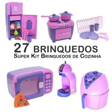 Imagem de Kit Infantil Cozinha Geladeira Fogão Microondas Panela 27P - Altimar