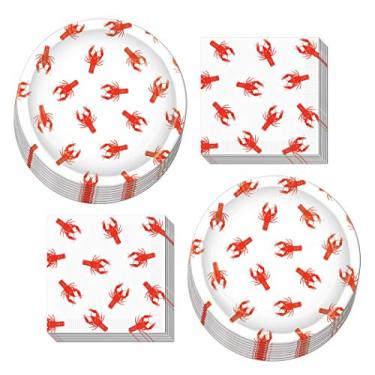 Imagem de Peixes de Aquário para Festas e Decorações de Mesa, Crawfish Dinner Plates and Napkins for Mardi Gras and Seafood Festivals (Serves 16)