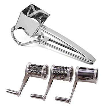 Imagem de Recipiente de queijo rotativo de aço inoxidável da KeepingcooX, triturador de vegetais, ralador de alimentos para restaurante portátil com ralador grosso/ralador fino/ralador de tambor para queijo parmesão, alho, nozes, gengibre, cenoura