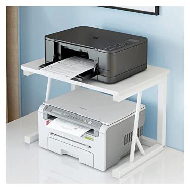Imagem de Estante de mesa de camada dupla estante de armazenamento de escritório pequeno suporte de impressora economiza espaço rack de armazenamento de mesa de escritório multifuncional, L57×D34×H38cm estante (cor: cor branca quente, tamanho: 57x34x3
