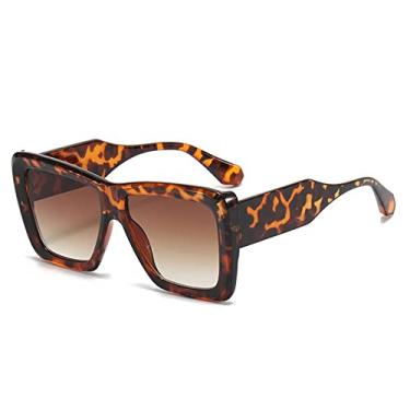 Imagem de Óculos de sol de retalhos quadrados overiszed vintage para mulheres moda bege gradiente óculos de sol feminino pernas largas uv400 tons, chá de leopardo, tamanho único