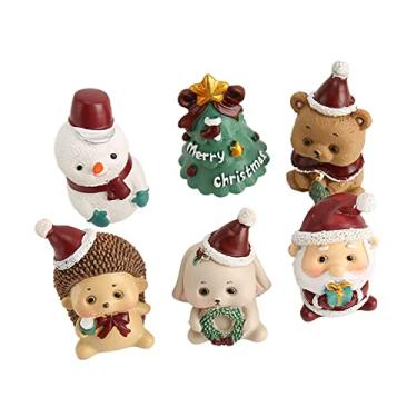 Imagem de Estatuetas de Natal, 6Pcs Mini Estatuetas de Natal Dos Desenhos Animados Decoração de Casa Resina Ecológica Fofo Estilo Animal Estatuetas Miniaturas de Natal para Decoração Vibes