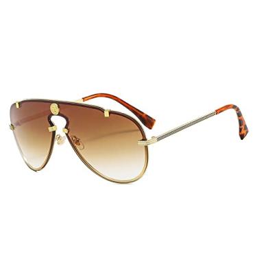 Imagem de Óculos de sol vintage de liga única para mulheres Óculos de sol gradiente masculino Óculos de condução senhora Shades, chá claro dourado, tamanho único