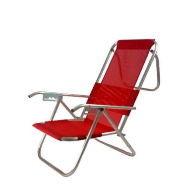 Imagem de Cadeira De Praia Aluminio Deitar Alta 5 Posições 100Kg- Vermelho - Cad