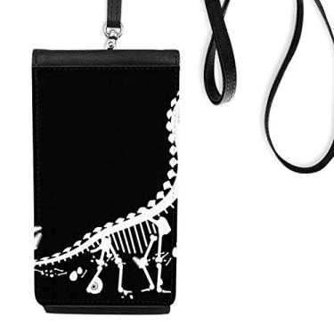 Imagem de Bolsa para celular com estampa de ossos de dinossauro, vegetação, bolso preto