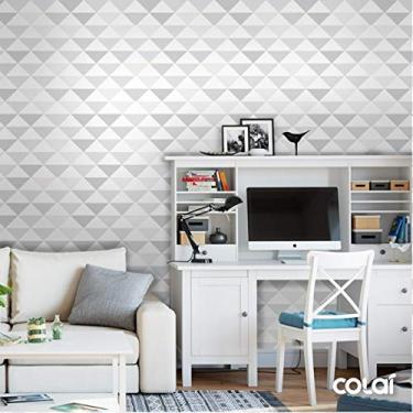 Imagem de Papel de Parede Lavável Triângulos Cinza Degradê 12m
