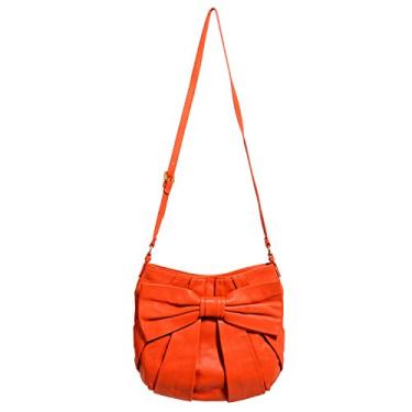 Imagem de Red Valentino Bolsa de ombro feminina laranja com laço decorado 100% couro