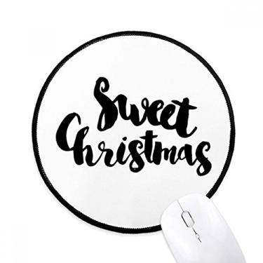 Imagem de Mouse pad com citação Sweet Christmas feito à mão, redondo, preto, borda costurada, antiderrapante, jogo
