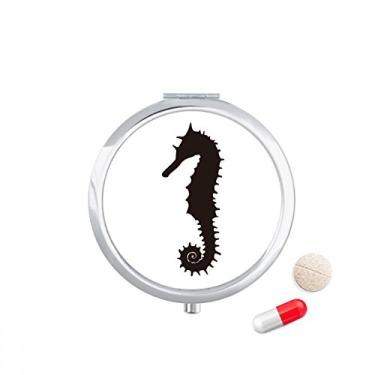 Imagem de Caixa de comprimidos preta para hipopótamo com padrão de vida marinha e bolso para remédios