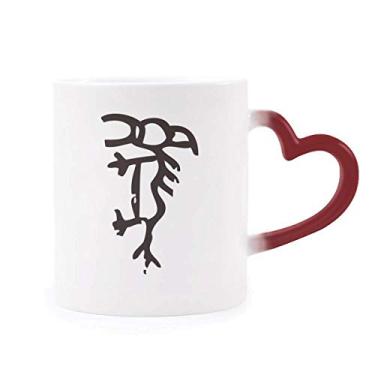 Imagem de Caneca Bones Inscriptions de cavalo do zodíaco chinês sensível ao calor Caneca de grés que muda de cor vermelha