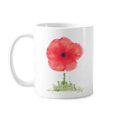 Imagem de Caneca vermelha de flor milho arte aquarela caneca cerâmica café porcelana louça