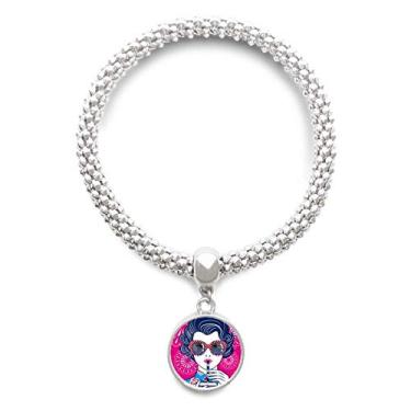 Imagem de DIYthinker Pulseira de prata feminina vermelha com pingente de corrente de joias com pingente de mulher chinesa