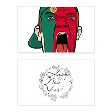 Imagem de Bandeira de Portugal Maquiagem Facial Head Screaming Cap Festival Ano Novo Cartão Bless Mensagem Presente