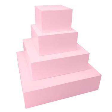 Imagem de 4 Caixa Quadrada P/ Bolo Fake Sem Tampa Mdf 3mm Pintado  Rosa Bebê - A