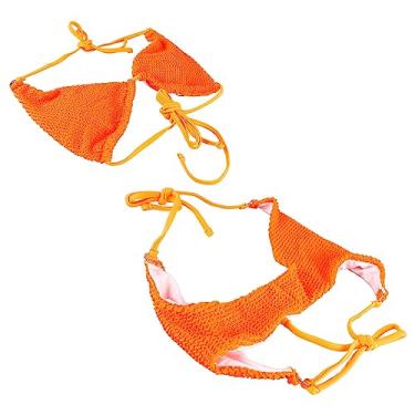 Imagem de Conjunto de Biquíni Feminino, Gravata Lateral Cor Pura maiô Feminino 2 Peças maiô para Natação na Praia No Verão (Laranja)