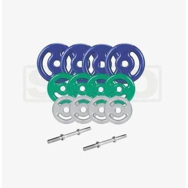 Imagem de Kit Anilhas Emborrachadas 40kg + 2 Barras 40cm Maciça Rosca-Unissex