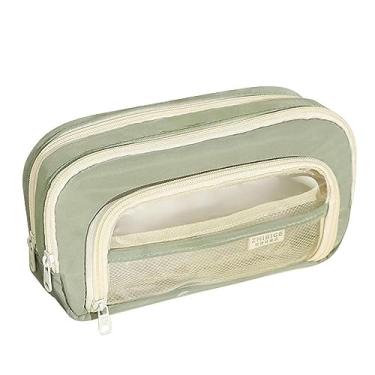 Imagem de Estojo para lápis de malha Transparente Bolsa de caneta de grande capacidade Multifuncional Bolsa de lápis transparente com bolso de malha com zíper (verde cinza)