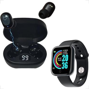 Imagem de Fone de Ouvido Bluetooth Sem Fio 5.0 Intra-auricular Compativel com Todos os Aparelhos Carregamento Rápido + SmartWatch Relógio Inteligente Monitor de Frequência Cardíaca Compatível Android e IOS
