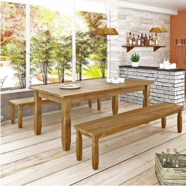 Imagem de Conjunto Mesa 1,82m e 2 Bancos Rústico Corona Ideal P/ Area Externa Madeira Maciça DEISS Marrom